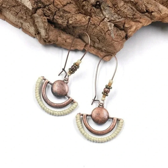 🔵NEW Antique Copper Bohemian Drop Earrings with String - Picture 2 of 5